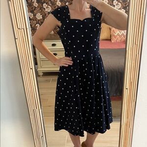Vintage Navy Polka Dot Midi Dress